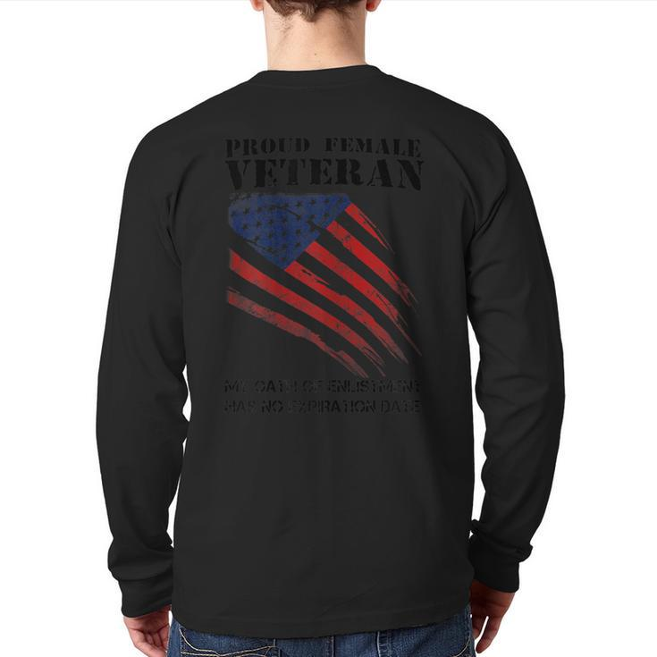 Proud Female Veteran Tees For Independence Day Back Print Long Sleeve T-shirt