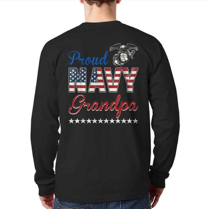 Proud Navy Grandpa Usa American Flag Back Print Long Sleeve T-shirt