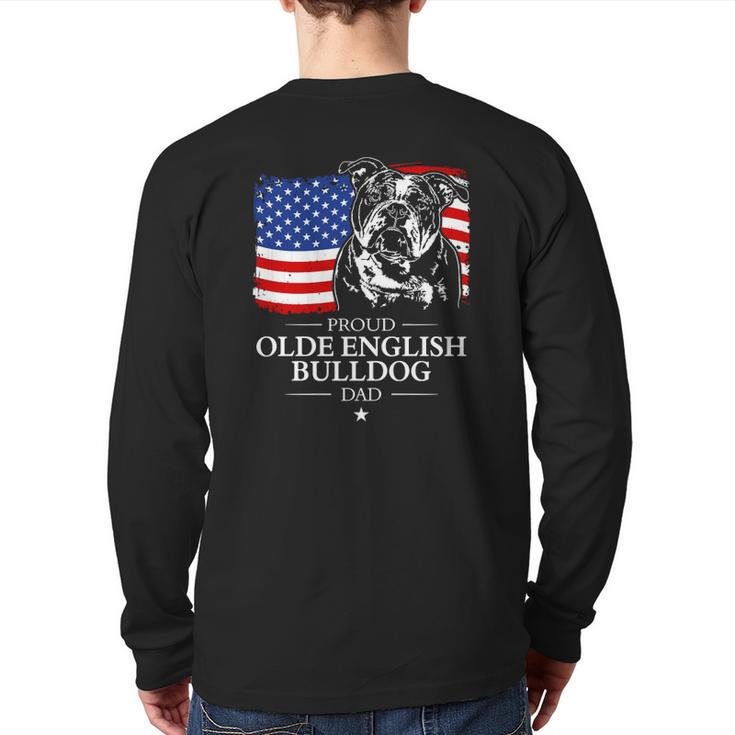 Proud Olde English Bulldog Dad American Flag Patriotic Dog Back Print Long Sleeve T-shirt