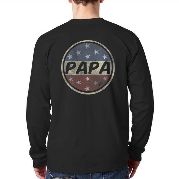 Proud Papa Father's Day American Flag Button 4Th Of July Back Print Long Sleeve T-shirt