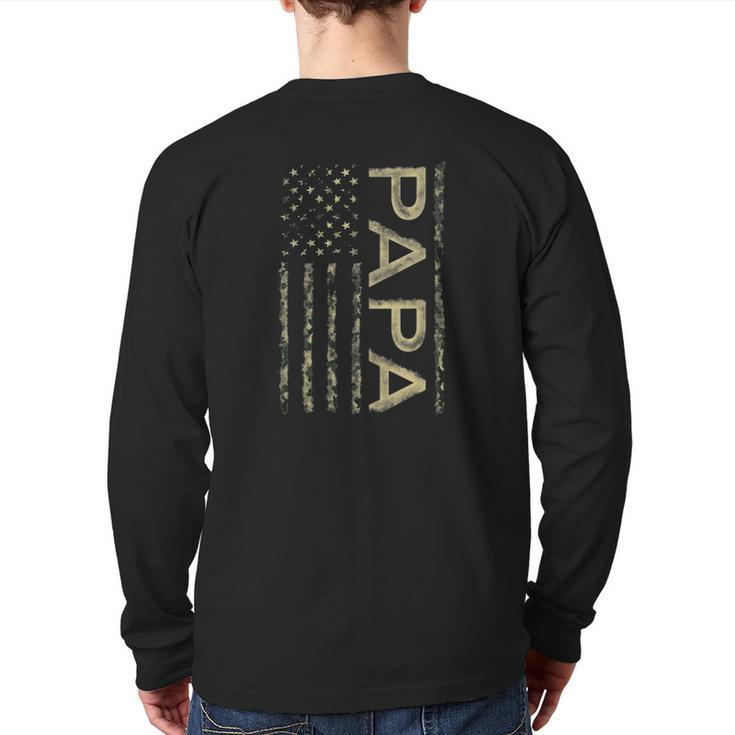Proud Papa Father's Day Camouflage American Flag 4Th Of July Back Print Long Sleeve T-shirt