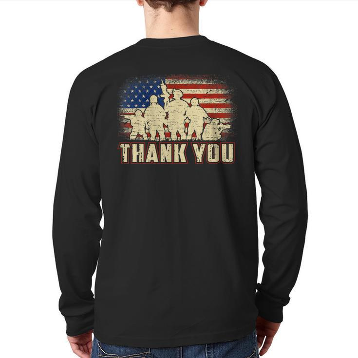 Proud Thank You American Us Flag Military Veteran Day  Back Print Long Sleeve T-shirt