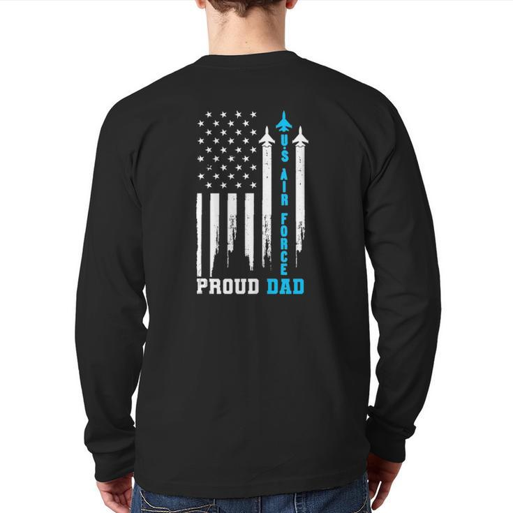 Proud Us Air Force Dad Rocket America Flag Father's Day Back Print Long Sleeve T-shirt