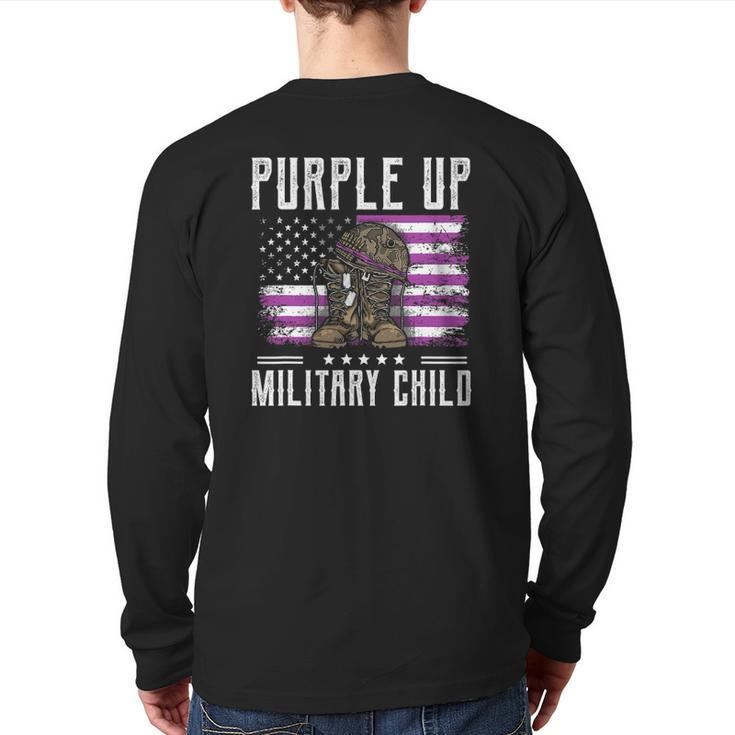 I Purple Up Month Of Military Child Kids Boots Us Flag Back Print Long Sleeve T-shirt