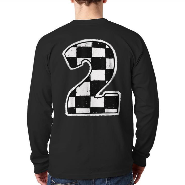 Race Car 2Nd Birthday Boy 2 Two Racing Car Flag Theme Party Back Print Long Sleeve T-shirt
