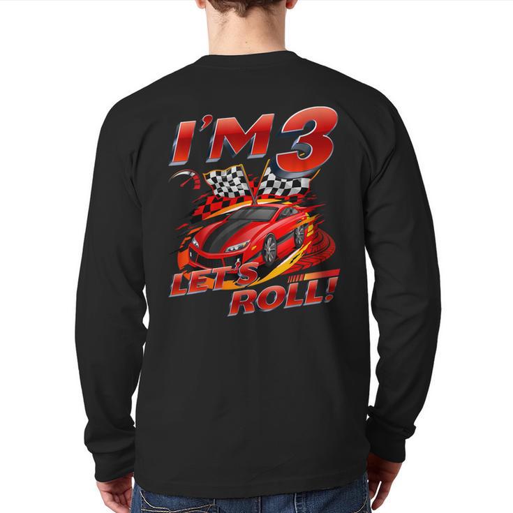 Race Car 3Rd Birthday Boy 3 Year Old Racing Car Birthday Kid Back Print Long Sleeve T-shirt