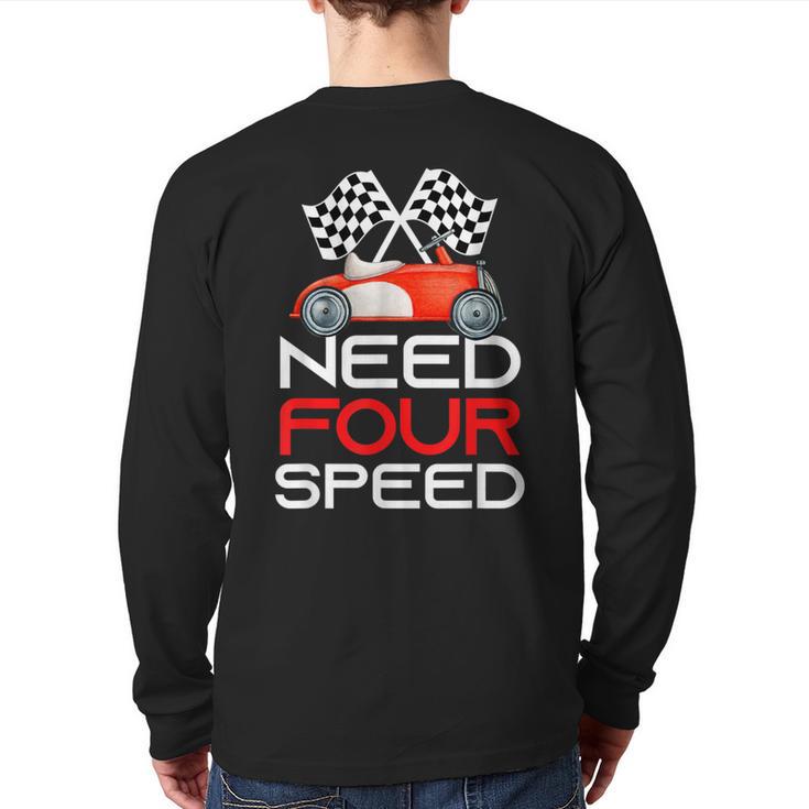 Race Car 4Th Birthday Boy 4 Year Old Racing Car Driver Back Print Long Sleeve T-shirt