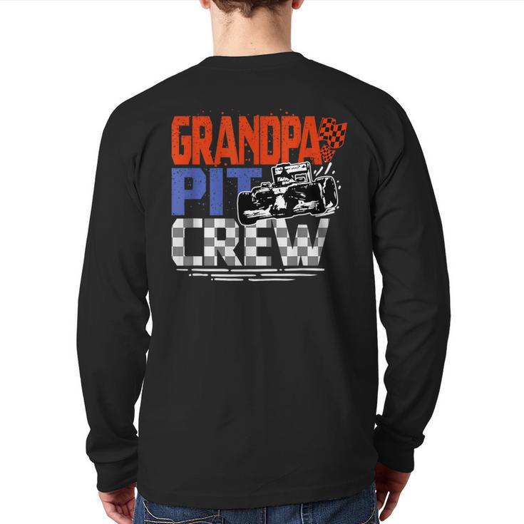 Race Car Themed Birthday Party Grandpa Pit Crew Costume Back Print Long Sleeve T-shirt