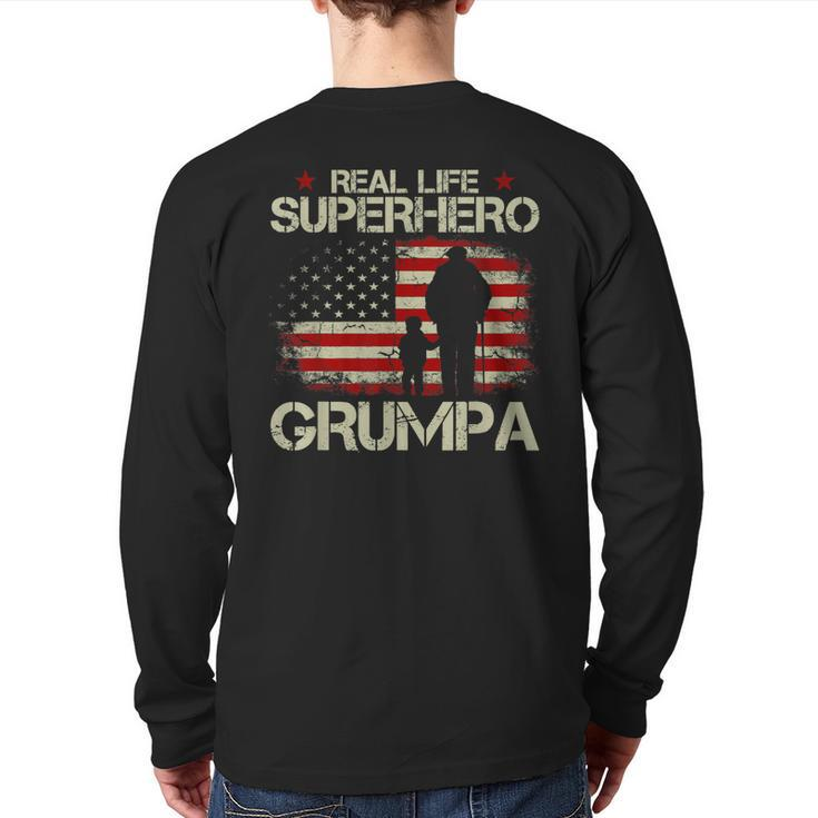 Real Life Superhero Grumpa  For Grandpa Back Print Long Sleeve T-shirt