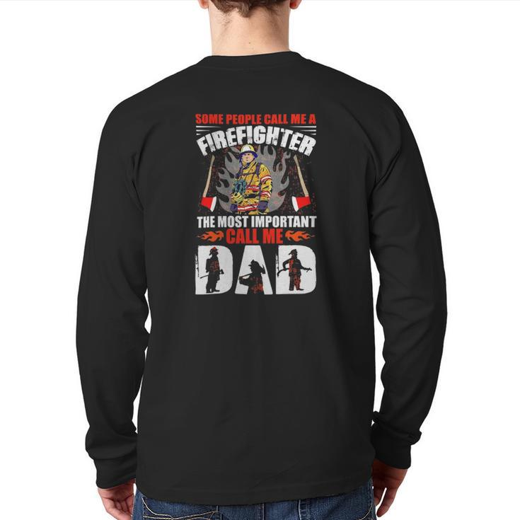 Red Line Cool Firefighter Graphics Dad Back Print Long Sleeve T-shirt