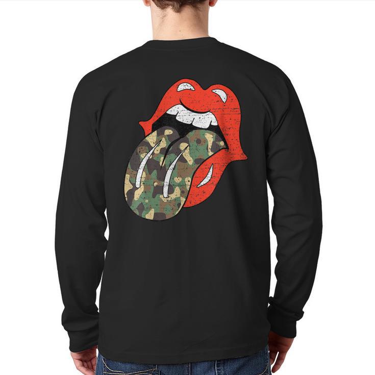 Red Lips Camouflage Tongue Vintage Trendy Animal Print Back Print Long Sleeve T-shirt