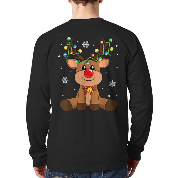 Red Nose Rudolph Reindeer Costumes Christmas Family Matching Back Print Long Sleeve T-shirt