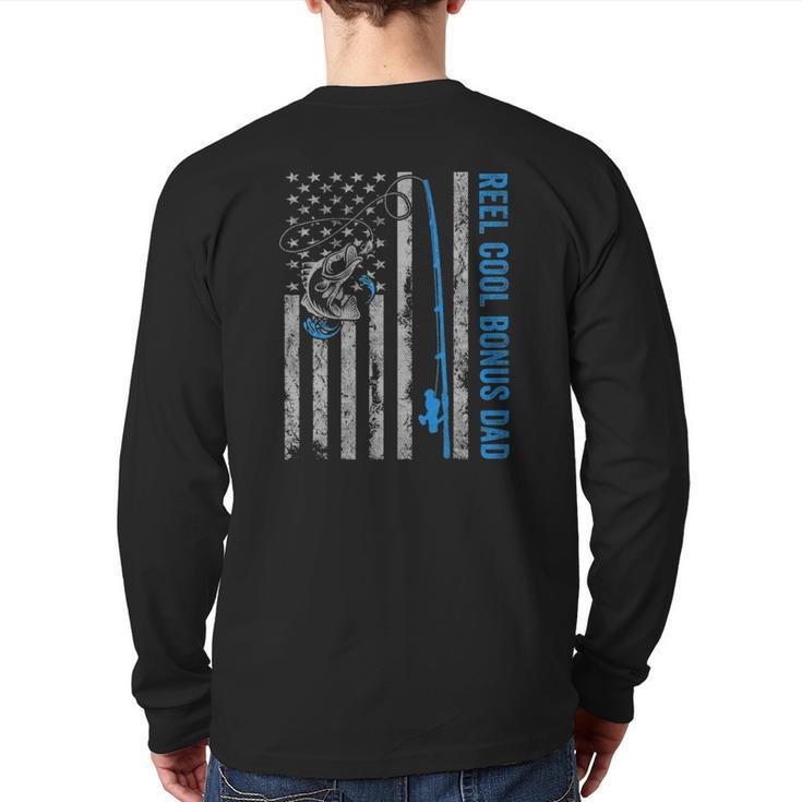 Reel Cool Bonus Dad Father's Day American Flag Fishing Back Print Long Sleeve T-shirt