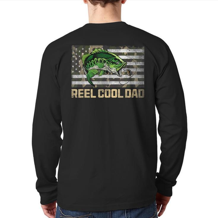 Reel Cool Dad Camouflage Flag Father's Day Fisherman Fishing Back Print Long Sleeve T-shirt