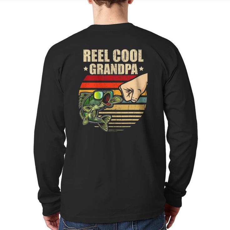 Reel Cool Grandpa Retro Fishing Father's Day Fist Bump Back Print Long Sleeve T-shirt
