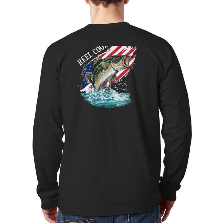 Reel Cool Papa American Flag Fishing Father's Day Back Print Long Sleeve T-shirt