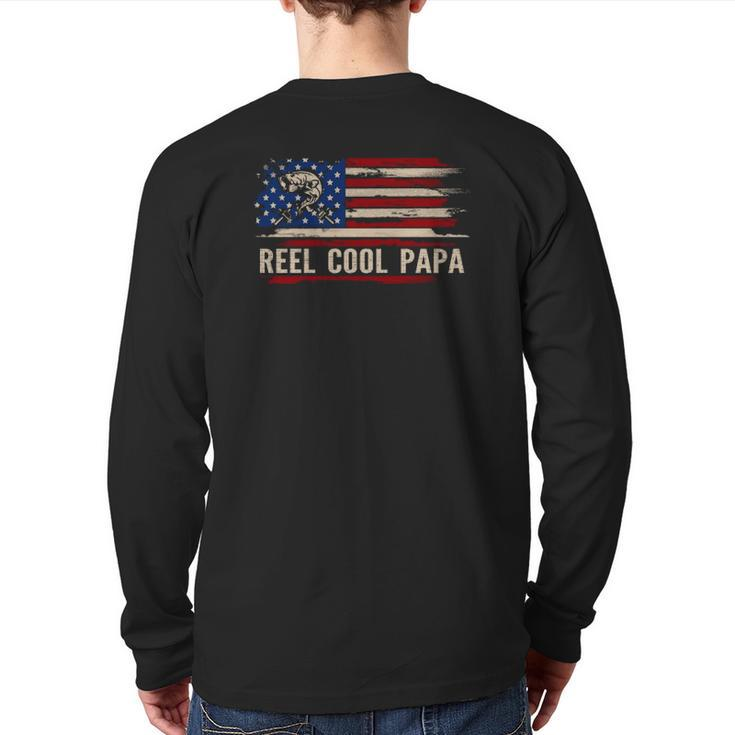 Reel Cool Papa American Usa Flag Fishingfish  Back Print Long Sleeve T-shirt