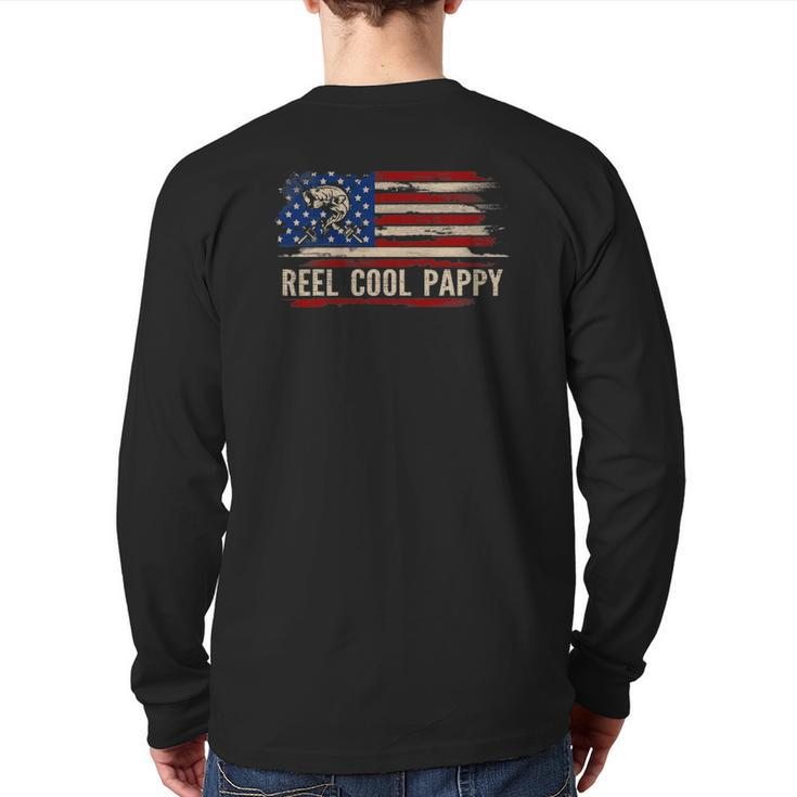 Reel Cool Pappy American Usa Flag Fishing Fish Back Print Long Sleeve T-shirt
