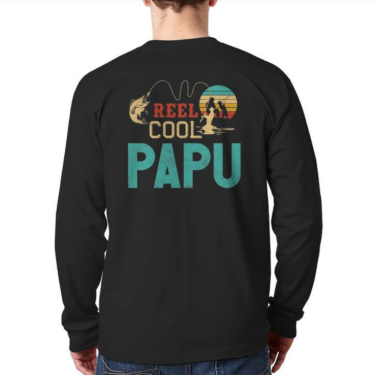 Reel Cool Papu Vintage Fishing Rod Fisherman Papu Back Print Long Sleeve T-shirt