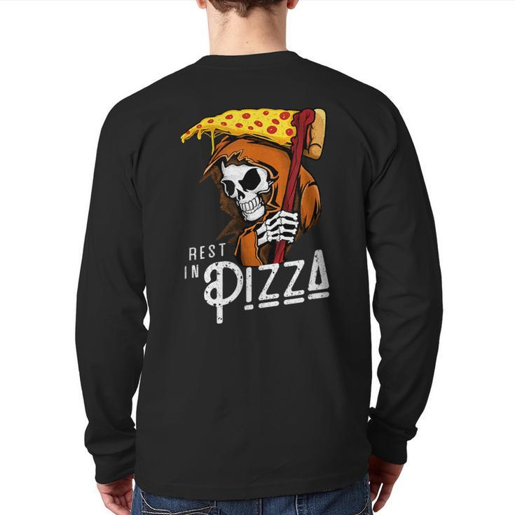 Rest In Pizza Grim Reaper With Fast Food Scythe Back Print Long Sleeve T-shirt