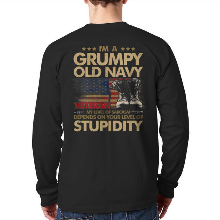 Retirement Grumpy Old Veteran Pride Navy Sarcasm Back Print Long Sleeve T-shirt