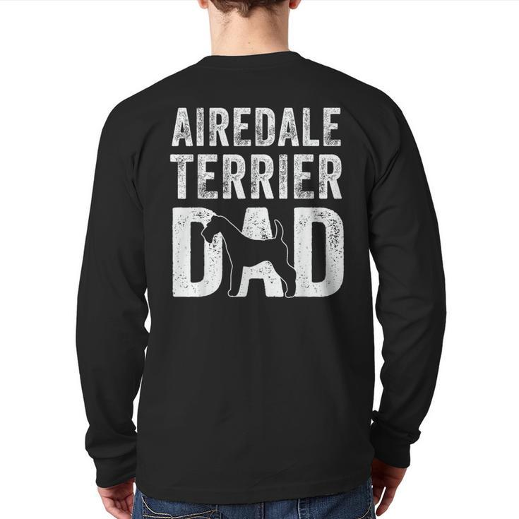 Retro Airedale Terrier Dad Papa Father's Day Dog Silhouette Back Print Long Sleeve T-shirt