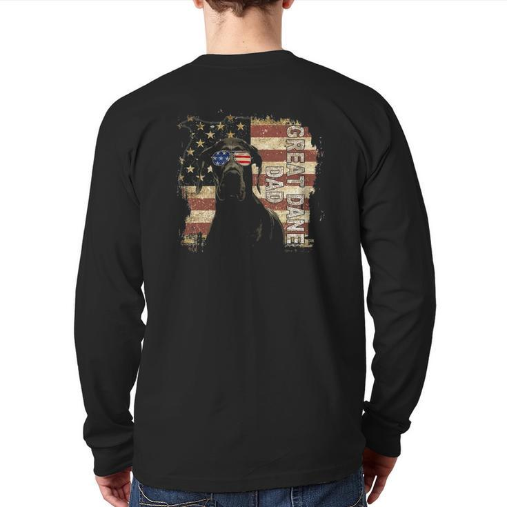 Retro Best Great Dane Dad Ever American Flag 4Th Of July Back Print Long Sleeve T-shirt