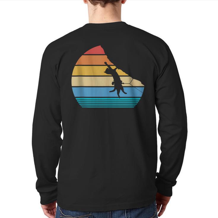 Retro Cat Climbing Meowtain Vintage Kitty Rock Climber Back Print Long Sleeve T-shirt