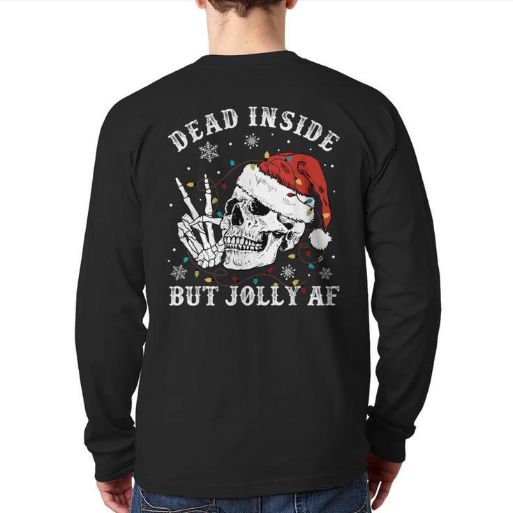 Retro Dead Inside But Jolly Af Skeleton Christmas Lights Back Print Long Sleeve T-shirt