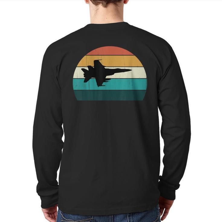 Retro Fighter Aircraft Flying Vintage Sunset Military Jet Back Print Long Sleeve T-shirt
