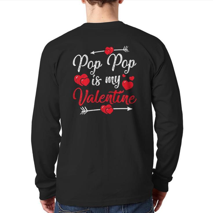 Retro Hearts Pop Pop Is My Valentines Day Father's Day Back Print Long Sleeve T-shirt