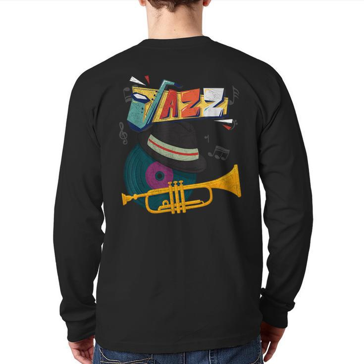 Retro Jazz Trumpets Player Music Festival New Orleans Back Print Long Sleeve T-shirt