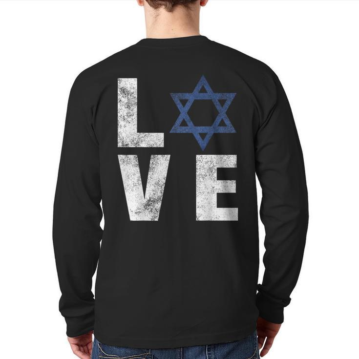 Retro I Love Israel Jewish Star Of David Israeli Back Print Long Sleeve T-shirt