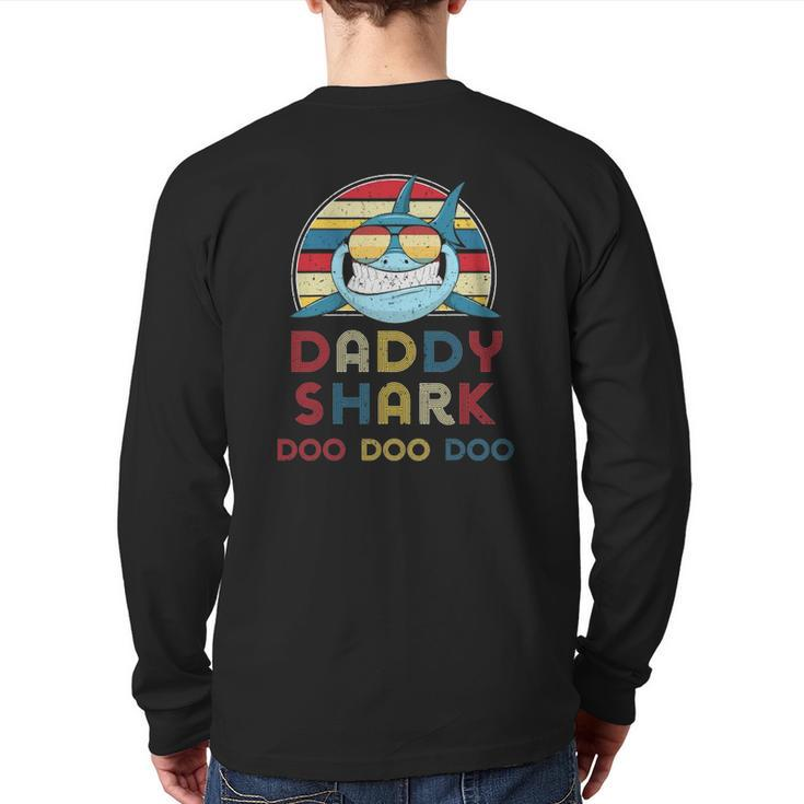 Retro Vintage Daddy Sharks For Father Mens Back Print Long Sleeve T-shirt