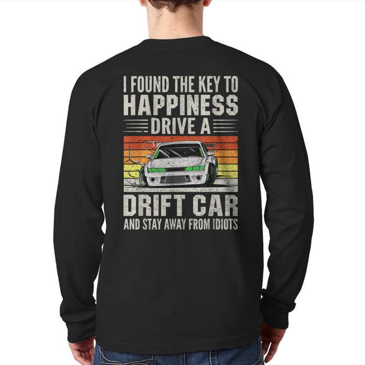 Retro Vintage Japanese Drift Car Drifting Back Print Long Sleeve T-shirt