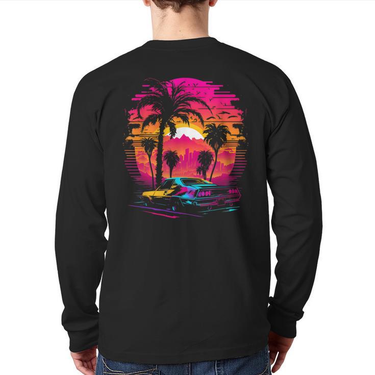 Retrowave Synthwave Aesthetic Sports Car 80S 90S Back Print Long Sleeve T-shirt