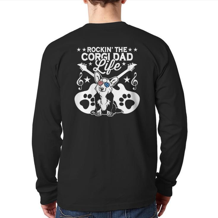 Rockin' The Corgi Dad Life Dog Lover Guitar Musician Back Print Long Sleeve T-shirt
