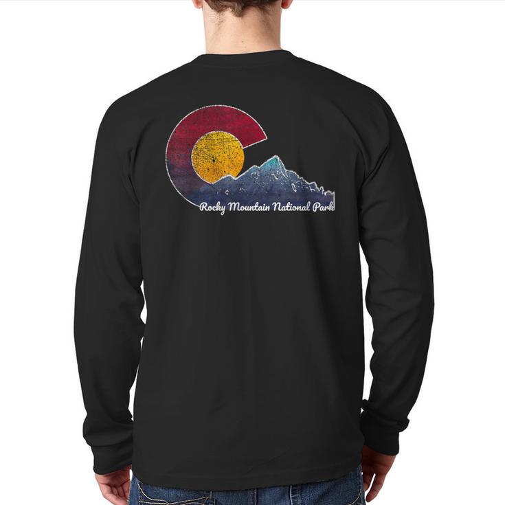 Rocky Mountain National Park Flag Inspired Scene Back Print Long Sleeve T-shirt