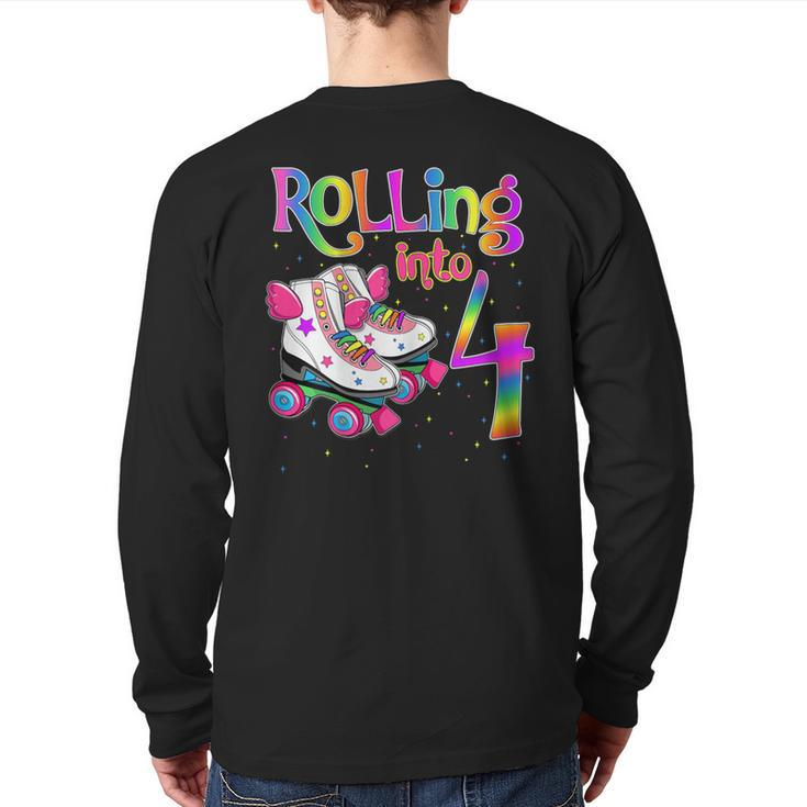 Rolling Into 4 Years Let's Roll I'm Turning 4 Roller Skate Back Print Long Sleeve T-shirt