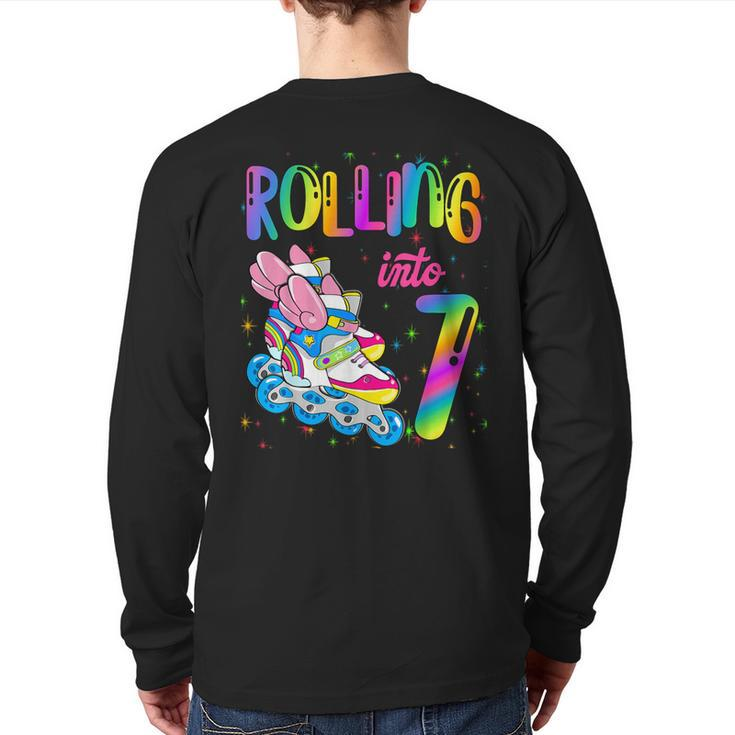 Rolling Into 7 Years Let's Roll I'm Turning 7 Roller Skate Back Print Long Sleeve T-shirt