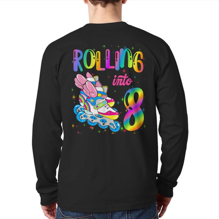 Rolling Into 8 Years Let's Roll I'm Turning 8 Roller Skate Back Print Long Sleeve T-shirt