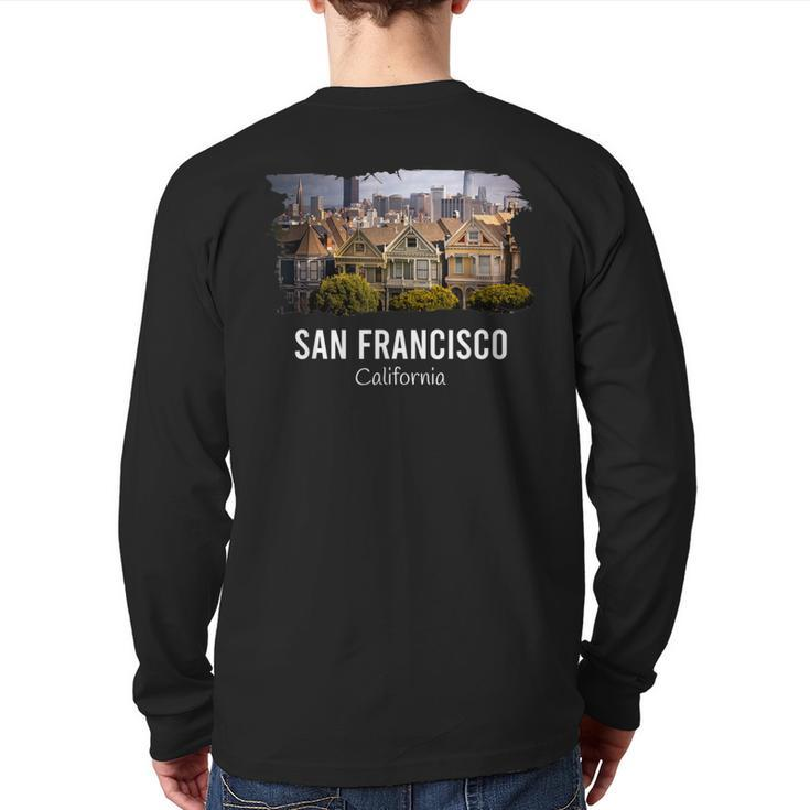 San Francisco California Skyline Painted Ladies Souvenir Back Print Long Sleeve T-shirt
