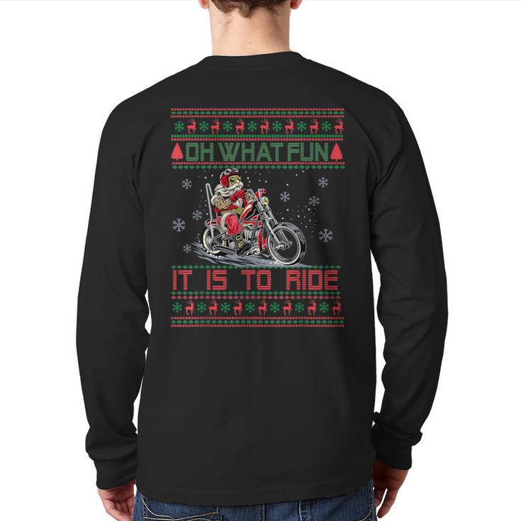 Santa Claus Riding Motorcycle Xmas Biker Present Christmas Back Print Long Sleeve T-shirt