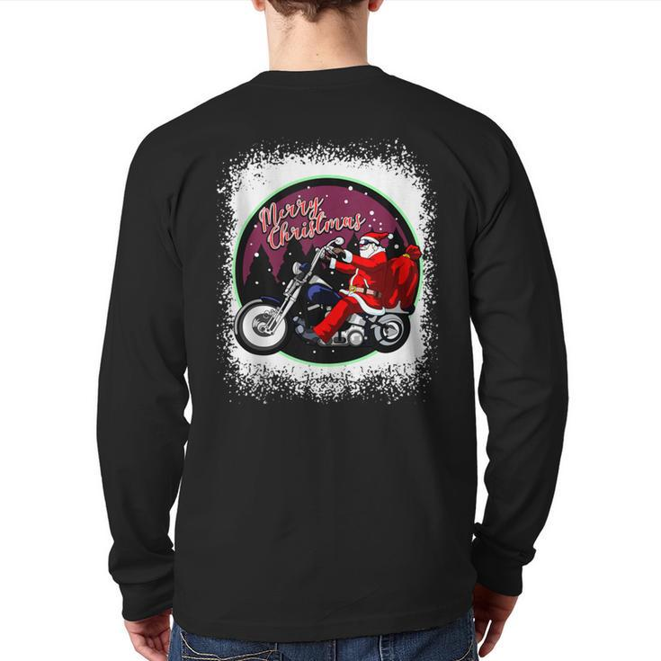 Santa On Motorcycle Christmas Rider Xmas Back Print Long Sleeve T-shirt
