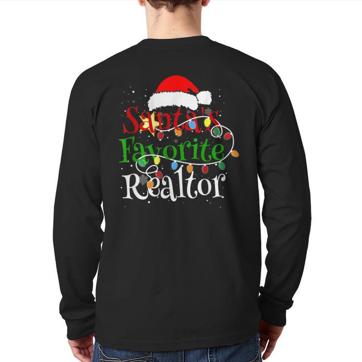 Santa's Favorite Realtor Christmas Santa Hat Lights Back Print Long Sleeve T-shirt