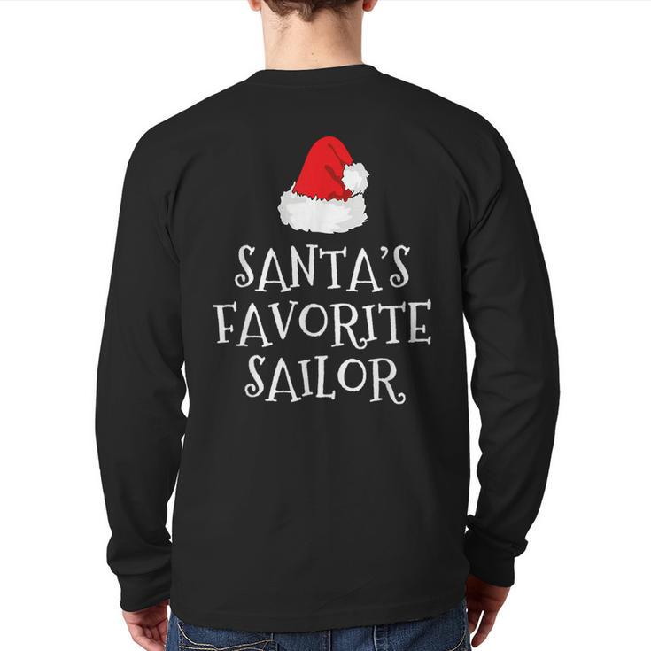 Santa's Favorite Sailor Christmas Hat Sailing Back Print Long Sleeve T-shirt