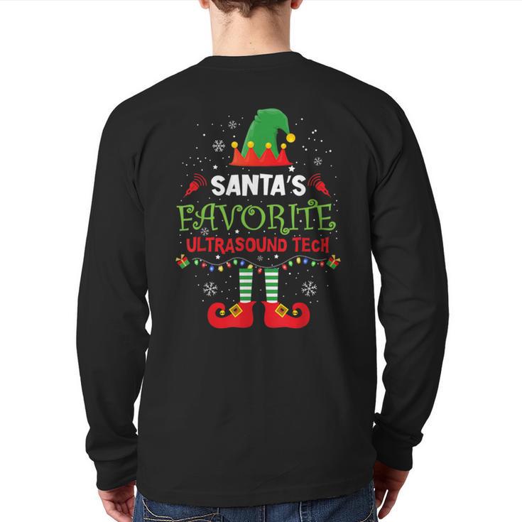 Santa's Favorite Ultrasound Tech Elf Christmas Light Back Print Long Sleeve T-shirt