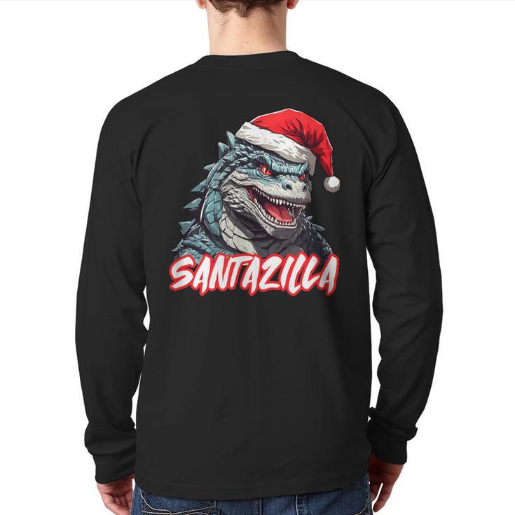 Santazilla Japanese Monster Kaiju Christmas Back Print Long Sleeve T-shirt