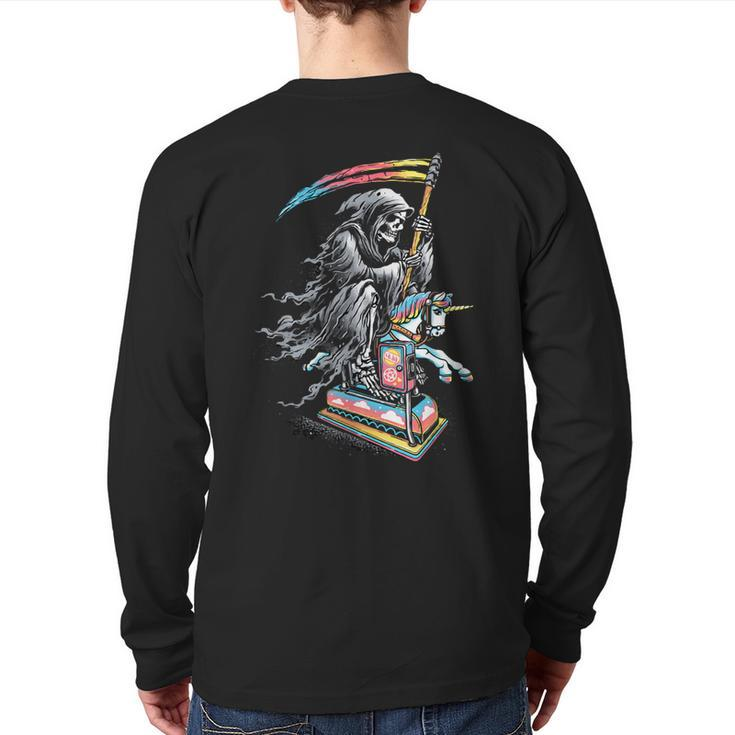 Scary Valhalla Grim Reaper Scythe Grunge Horror Gothic Back Print Long Sleeve T-shirt