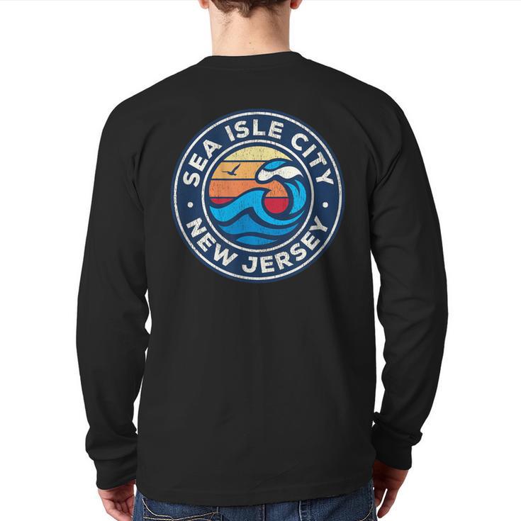 Sea Isle City New Jersey Nj Vintage Nautical Waves Back Print Long Sleeve T-shirt